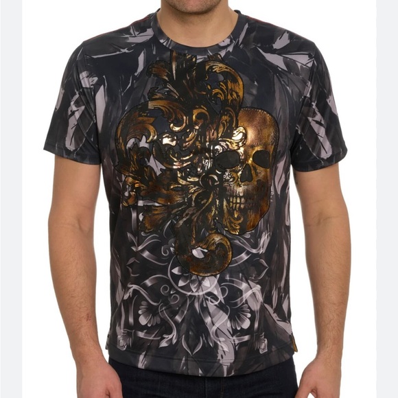 Robert Graham Other - Robert Graham Saints/Sinners Gold Metallic Men's Size L Graphic Skull T-Shirt